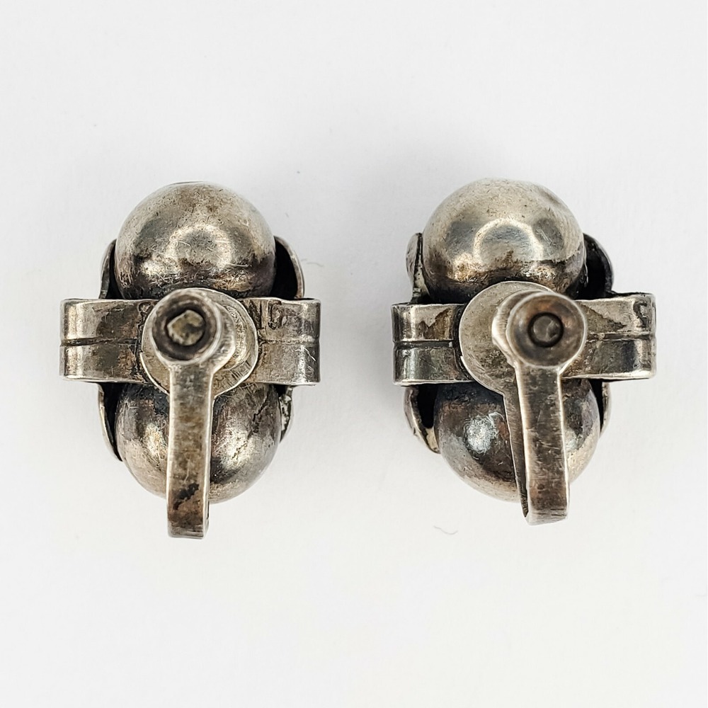 Vintage Mexico Sterling Silver 925 Screw Back Earrings Balls and Leaves Design - Picture 2 of 8